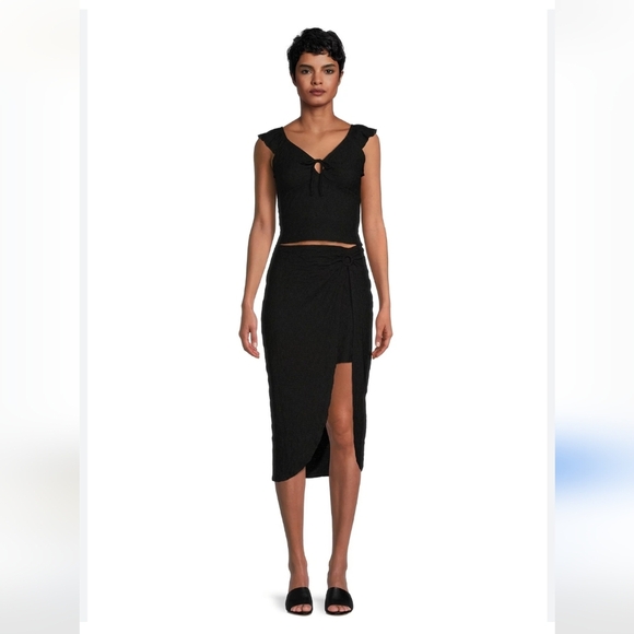 No Boundaries Junior Flutter Strap Top & O Ring Skit Set Pucker Knit Black 7/9 - Picture 1 of 16